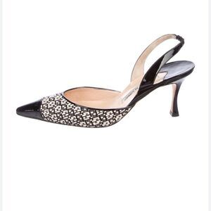 Manolo Blahnik Carolyne Black/White Slingback Heels